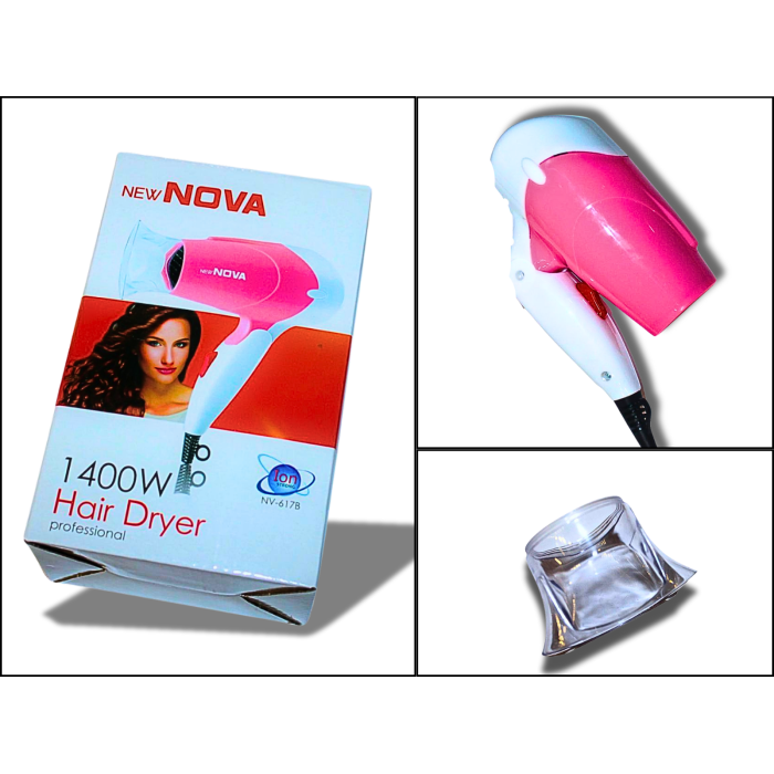 Фен дорожній розкладний для волосся з насадкою NOVA NV-617B/1400W/14см/19см