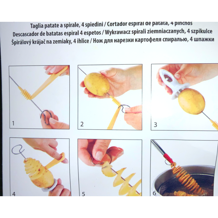 Спіральна картоплерізка із запасними вертелями металева 24см
