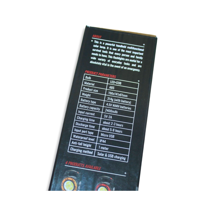 Фонарь HB-6678C ручной переносной строительный на солнечной батарее PowerBank/USB/19cм/14см