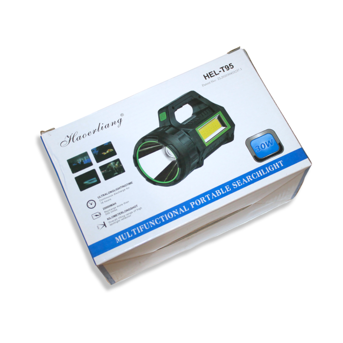 Фонарь HEL-T95 ручной переносной на солнечной батарее 7 режимов освещения PowerBank/USB/20см/8см/30Вт