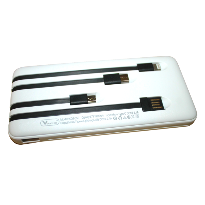 Power Bank Viaking GB059 10000 мАг портативний акумулятор із ліхтариком індикатором зарядки та 4 кабелями