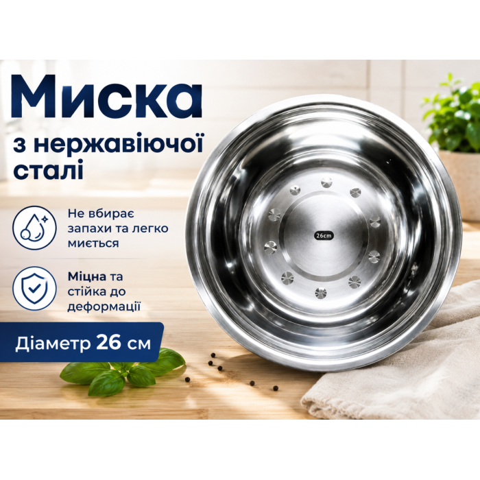 Миска из нержавеющей стали Ø26см/7см/2000мл