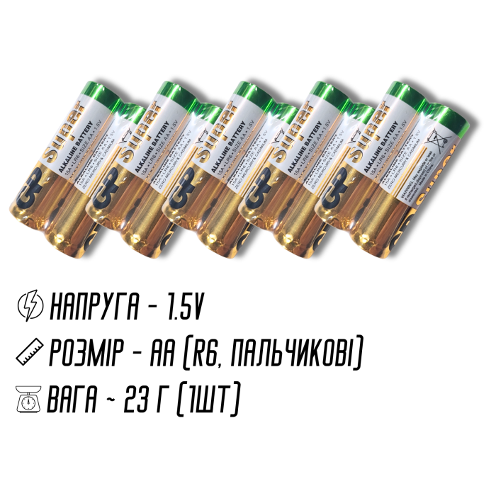 Батарейка пальчиковая щелочная GP Super Alkaline, 1.5V, AA 2шт