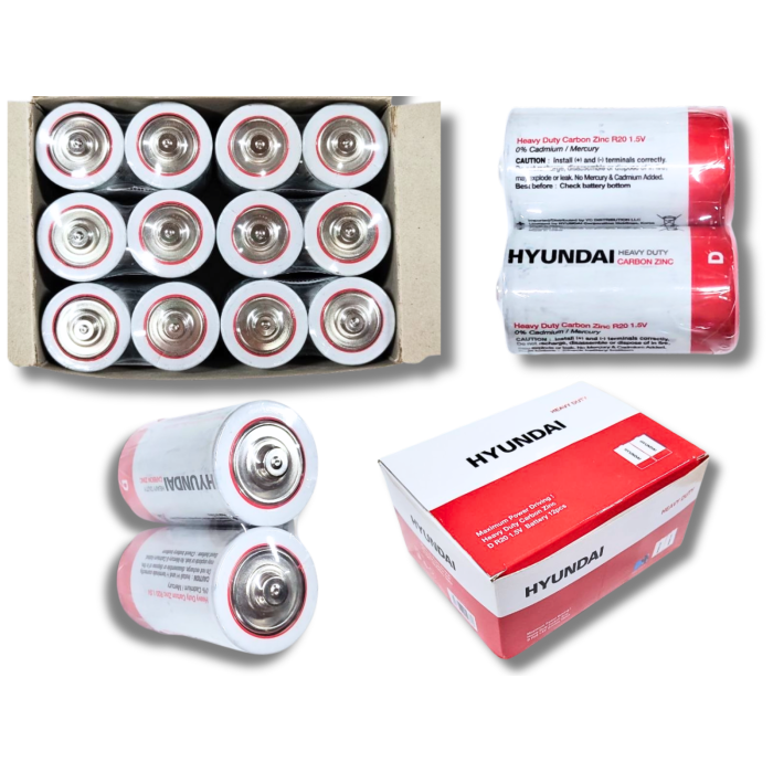 Батарейки Hyundai Heavy Duty R20 Карбон-Цинк, 1.5V, 3,42×6,15см/2шт