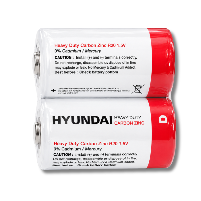 Батарейки Hyundai Heavy Duty R20 Карбон-Цинк, 1.5V, 3,42×6,15см/2шт