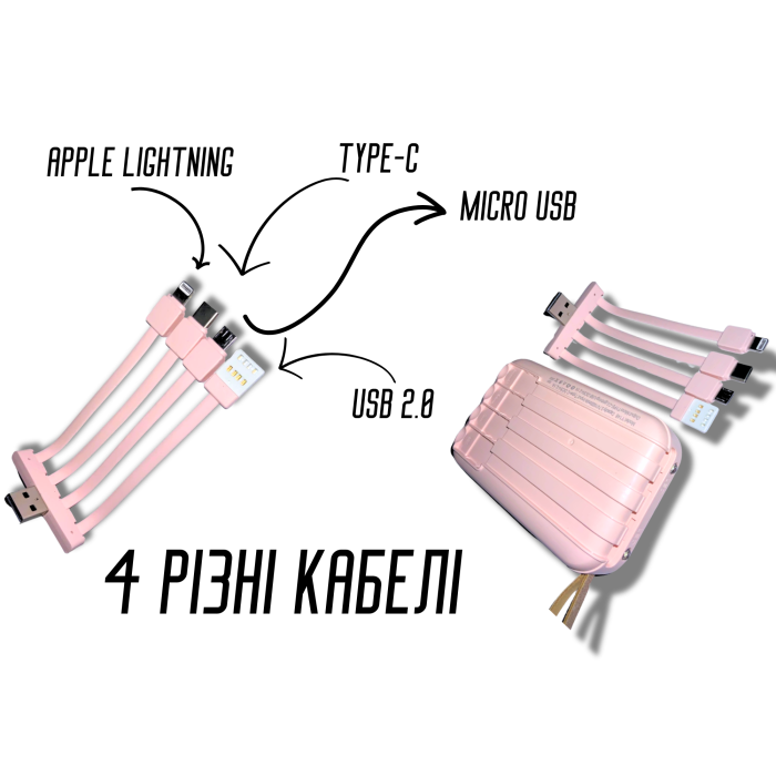 Power Bank Viaking Y148 10000 мАч портативный аккумулятор со светодиодным дисплеем фонариком и 4 кабелями 