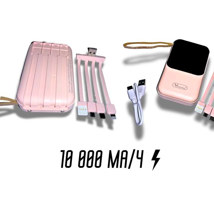 Power Bank Viaking Y148 10000 мАч портативный аккумулятор со светодиодным дисплеем фонариком и 4 кабелями 