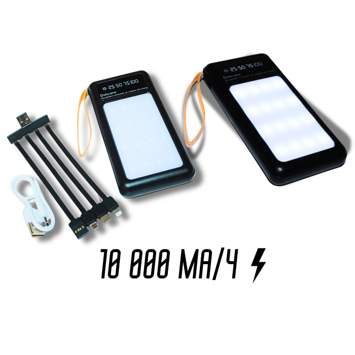 Power Bank Viaking Y158 10000 мАч  портативный аккумулятор с прожекторной панелью и 4 кабелями 