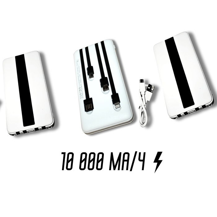 Power Bank Viaking GB059 10000 мАг портативний акумулятор із ліхтариком індикатором зарядки та 4 кабелями