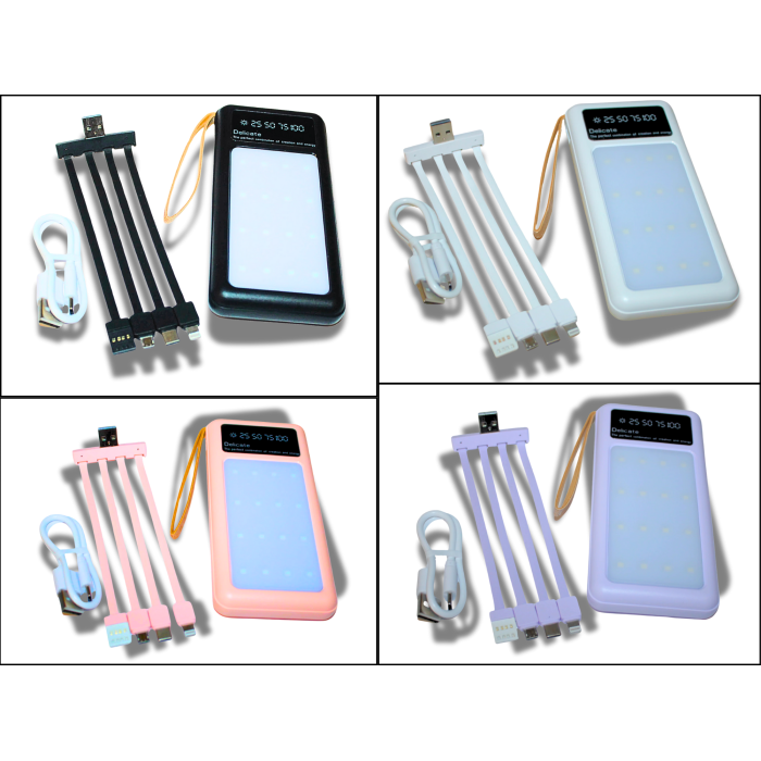 Power Bank Viaking Y158 10000 мАч  портативный аккумулятор с прожекторной панелью и 4 кабелями 