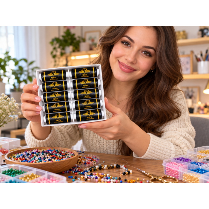 Нитки для бисера Mimitex черные 210D упаковка 10шт