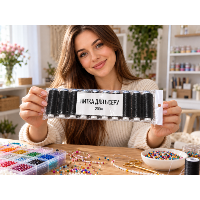 Нитки для бисера черные 150D упаковка 10шт