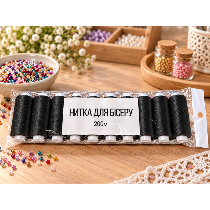 Нитки для бисера черные 150D упаковка 10шт