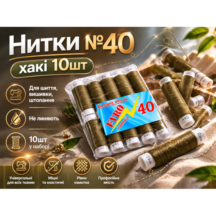 Нитки №40 хакі 10шт