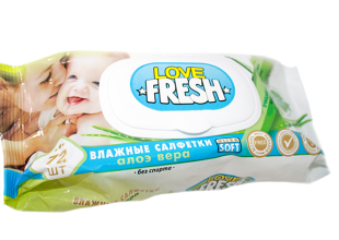 Серветки вологі Love Fresh дитячі з ковпаком 72шт