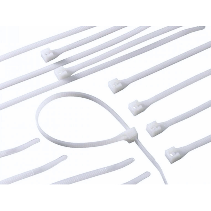 Стяжка/Хомут для кабелю пластиковий білий 3.6х250мм/100шт