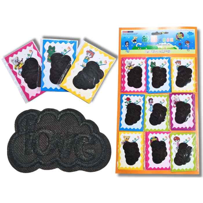 Аппликация для одежды нашивка №130 черное облако Love черный 9шт/6х4см