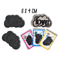 Аппликация для одежды нашивка №130 черное облако Love черный 9шт/6х4см