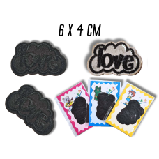 Аплікація для одягу нашивка №130 чорна хмара Love чорний 9шт/6х4см