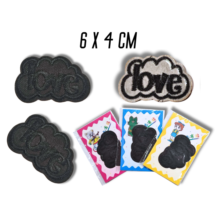 Аппликация для одежды нашивка №130 черное облако Love черный 9шт/6х4см