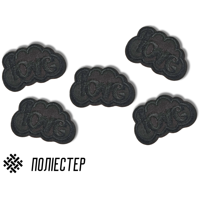 Аппликация для одежды нашивка №130 черное облако Love черный 9шт/6х4см