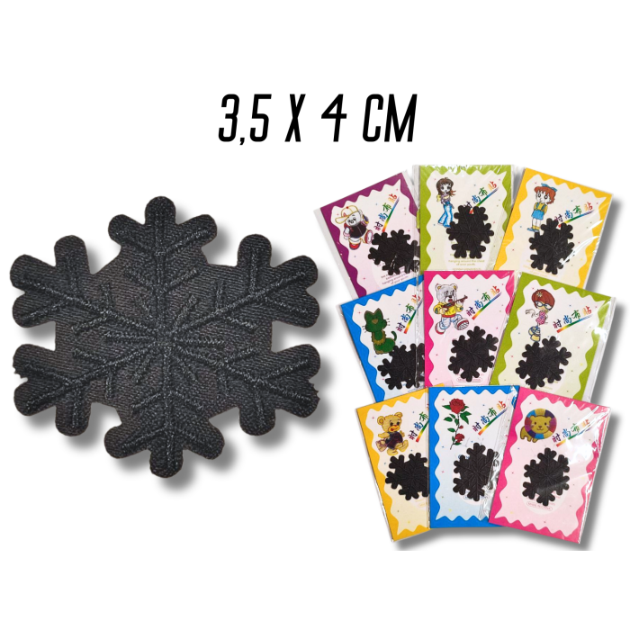 Аппликация для одежды нашивка №123 Черные снежинки 9шт/3.5х4см