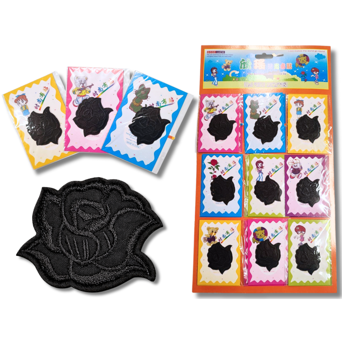 Аппликация для одежды нашивка №132 черная розочка 9шт/4.5х4см