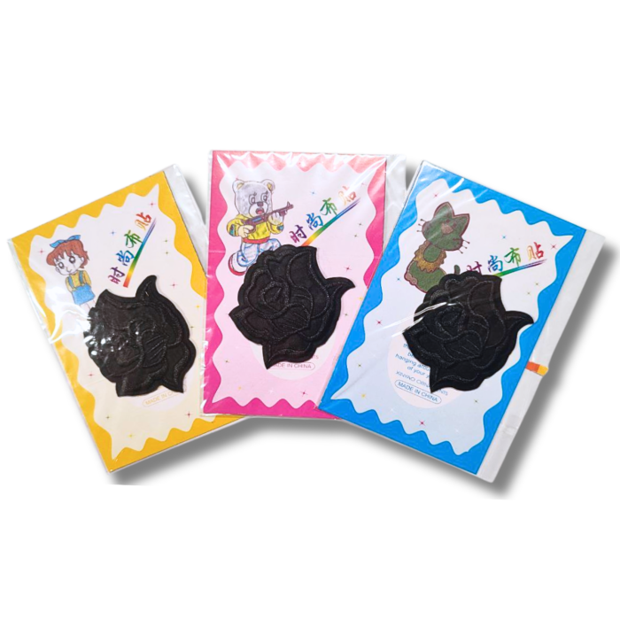 Аппликация для одежды нашивка №132 черная розочка 9шт/4.5х4см