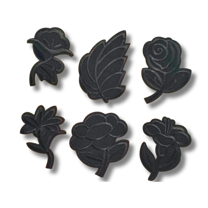 Аппликация для одежды нашивка №133 черные цветы разные 9шт/max=6.5х8см