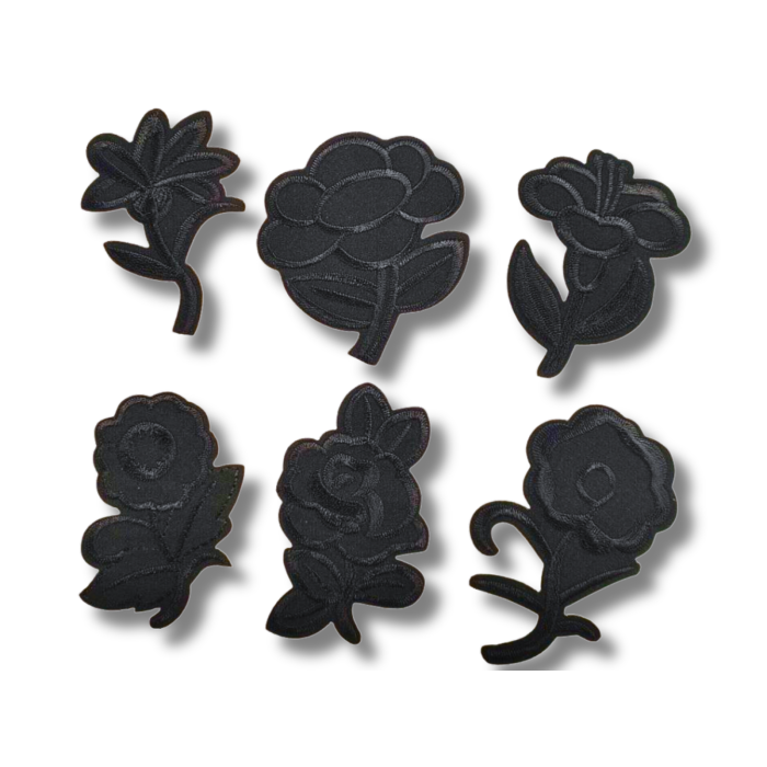 Аппликация для одежды нашивка №133 черные цветы разные 9шт/max=6.5х8см