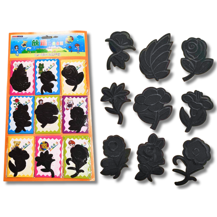 Аппликация для одежды нашивка №133 черные цветы разные 9шт/max=6.5х8см