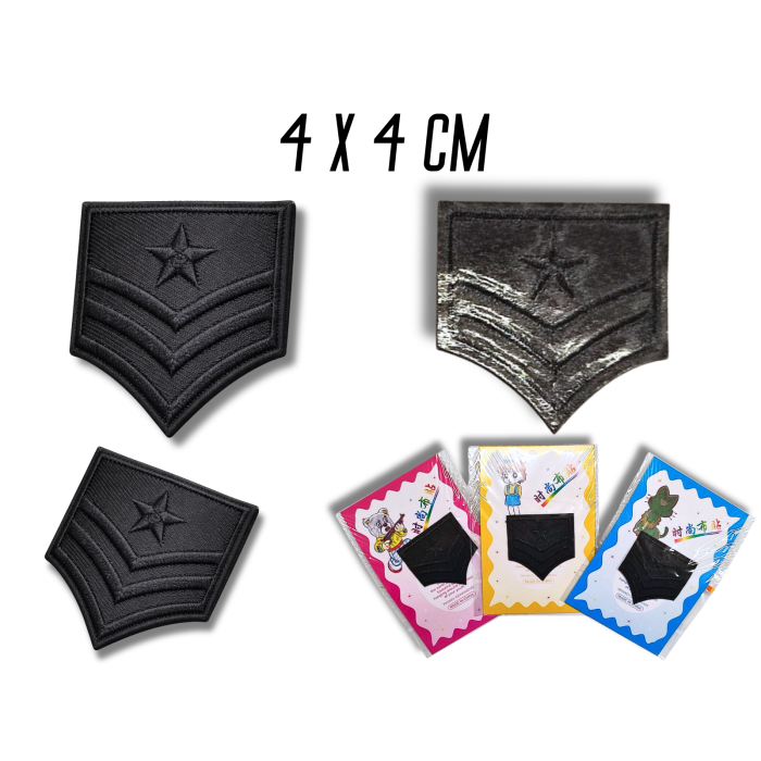 Аппликация для одежды нашивка №136 черный шеврон (звезда и полоски) 9шт/4х4см