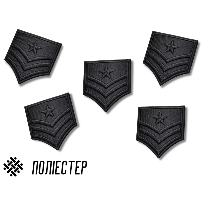 Аппликация для одежды нашивка №136 черный шеврон (звезда и полоски) 9шт/4х4см