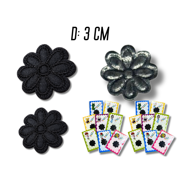 Аппликация для одежды нашивка №141 черная ромашка 9шт/D:3см
