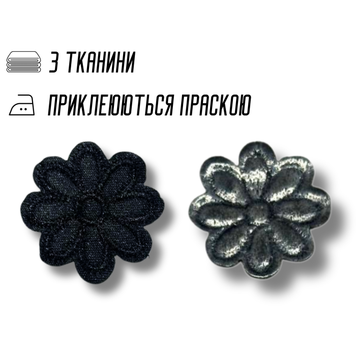 Аппликация для одежды нашивка №141 черная ромашка 9шт/D:3см