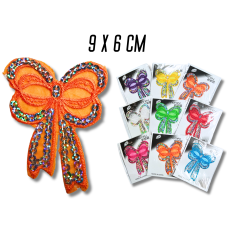 Аппликация для одежды нашивка №217 цветные бантики с паетками 9шт/9х6см