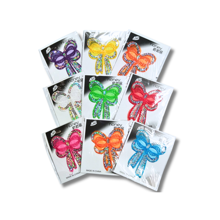 Аппликация для одежды нашивка №217 цветные бантики с паетками 9шт/9х6см