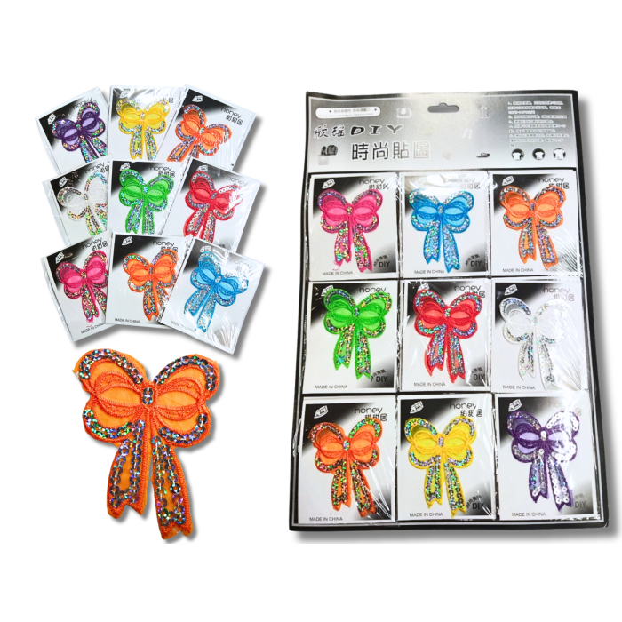 Аппликация для одежды нашивка №217 цветные бантики с паетками 9шт/9х6см