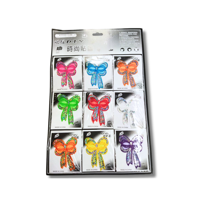 Аппликация для одежды нашивка №217 цветные бантики с паетками 9шт/9х6см