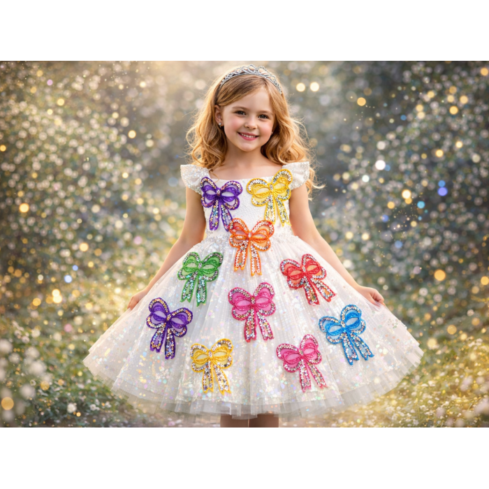 Аппликация для одежды нашивка №217 цветные бантики с паетками 9шт/9х6см