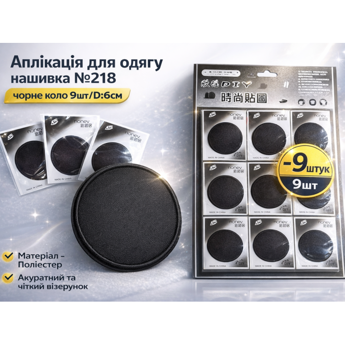 Аппликация для одежды нашивка №218 черный круг 9шт/D:6см
