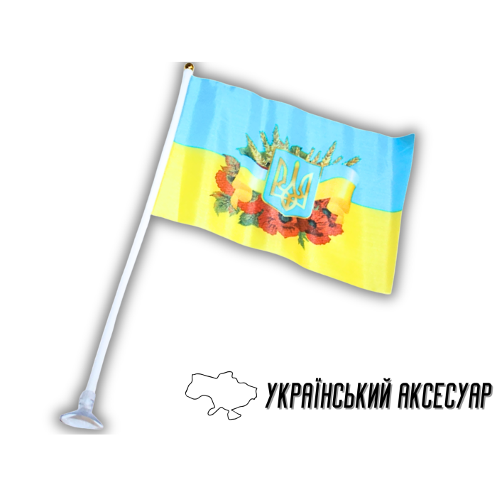 Прапорець на присосці двосторонній UKRAINE з картинкою 14х21см