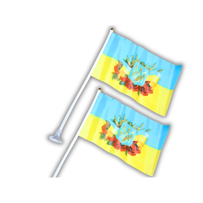 Прапорець на присосці двосторонній UKRAINE з картинкою 14х21см