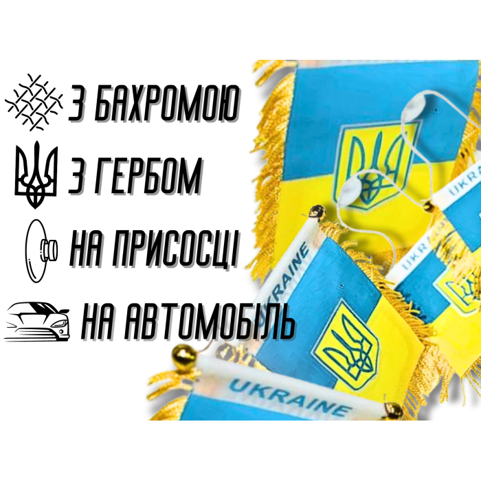 Флажок на присоске с бахромой UKRAINE 12х8см
