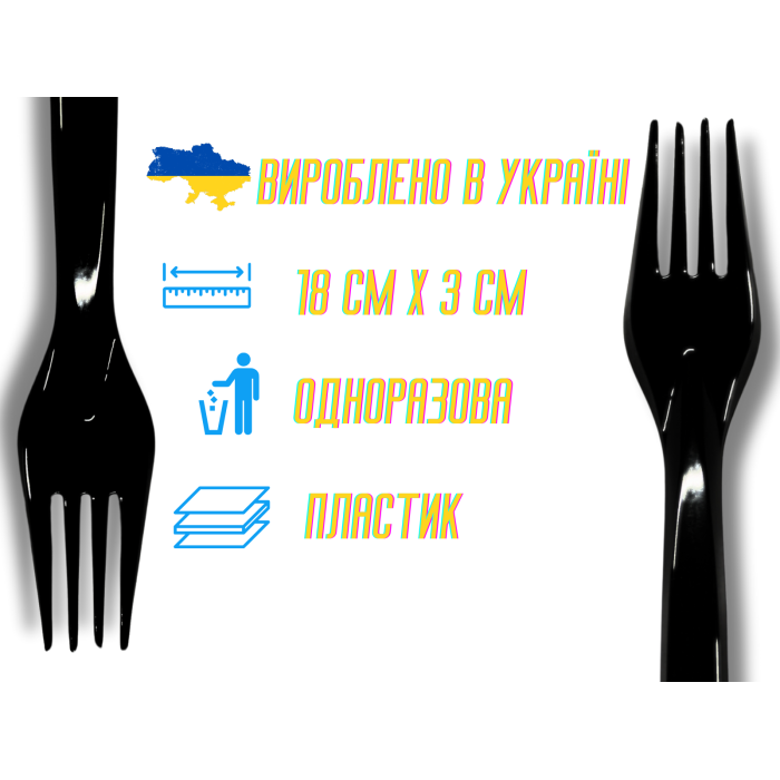 Виделка одноразова столова пластикова чорна 18см