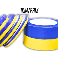 Лента атласная двухцветная желто-синяя 1см/20м