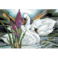 К414 ЛЕБЕДІ Канва з малюнком для вишивання хрестом