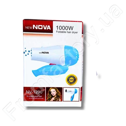 Фен дорожній розкладний для волосся NOVA NV-1290/1000W/16см/18см