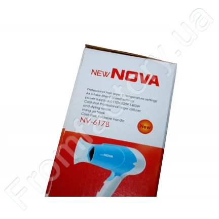 Фен дорожній розкладний для волосся з насадкою NOVA NV-617B/1400W/14см/19см