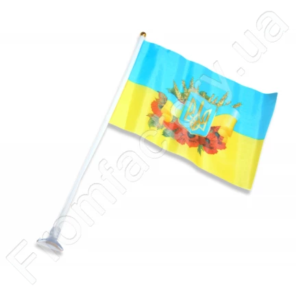 Прапорець на присосці двосторонній UKRAINE з картинкою 14х21см